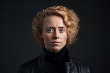 Portrait of a beautiful blonde woman with curly hair on a dark background