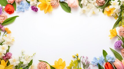 Banner with spring flowers on isolated white background