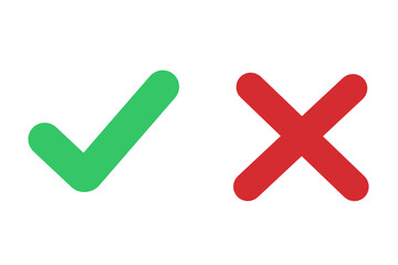 yes and no buttons, do and don't button, tick and cross buttons, checkmark and crossmark button isolated on white in green and red color vector illustration