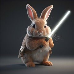 Obraz premium Funny bunny with a laser sword. Steampunk rabbit. 