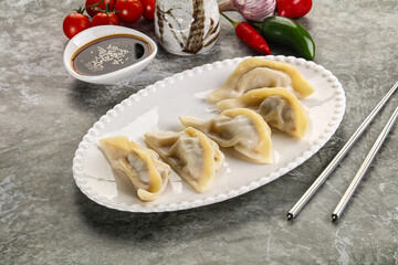 Japanese cuisine - dumplings gyoza with sauce