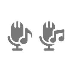 Microphone and music notes vector icons. Simple black icon set.