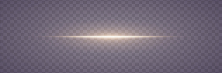 Fototapeta premium Light effect on a transparent background. Gold glowing neon lines. A flash of dust and glare and light. Vector illustration. EPS 10