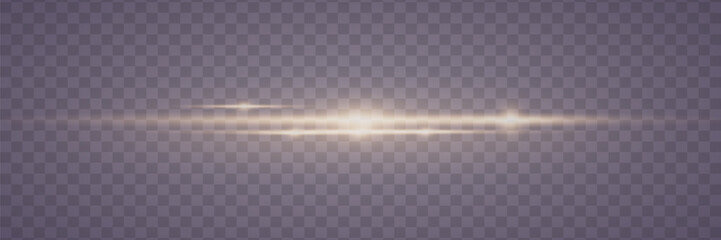 Fototapeta premium Light effect on a transparent background. Gold glowing neon lines. A flash of dust and glare and light. Vector illustration. EPS 10