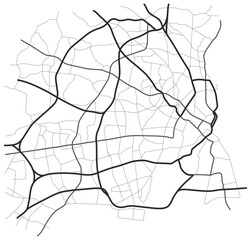 Copenhagen city map. Line scheme of roads. Town streets on the plan. Urban environment, architectural background. Vector