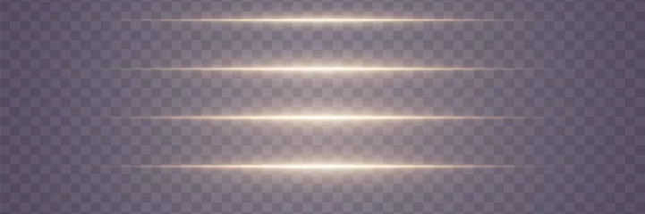 Poster Set of light effects on a transparent background. Golden horizontal glowing neon lines. Golden glowing dust and glare of light. Vector illustration. EPS 10 © Hanna