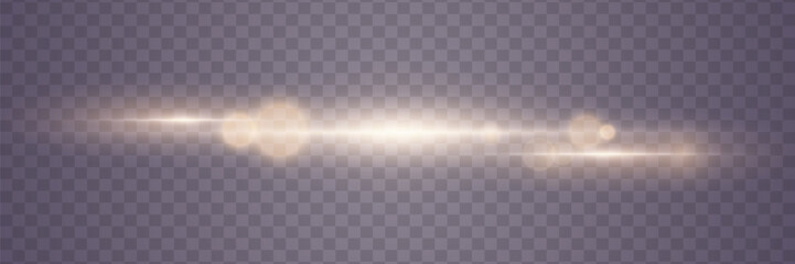 
Light effect on a transparent background. Gold glowing neon lines. A flash of dust and glare and light. Vector illustration. EPS 10