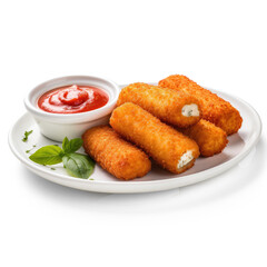 Mozzarella sticks, with tomato sauce isolate on transparency background png 