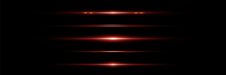 Horizontal glare of light. Laser beams, light neon lines. Beautiful light reflections. Glowing stripes on a transparent background.
