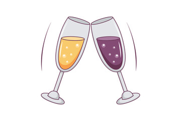 Wine Glasses New Year Sticker Design