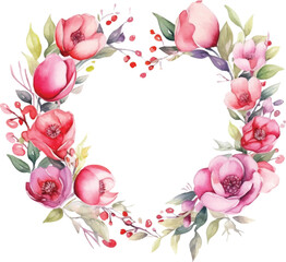 The right wreath for Valentine's Day, watercolor on a white background.