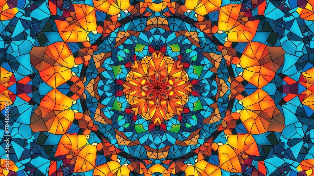 Aufkleber a multicolored image of a flower that appears to be in a kalei style pattern, with many petals in th
