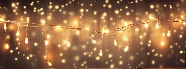 Fototapeta na wymiar Christmas festive warm white lights sparkles garland. horizontal wide background