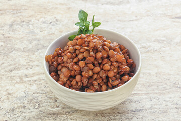 Boiled lentil in the bowl