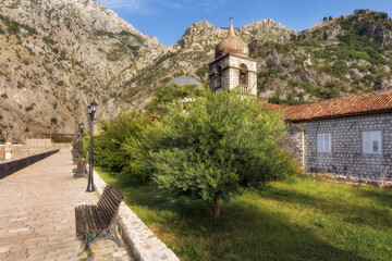 Fototapeta na wymiar Old town of Kotor, Montenegro, church and fortress
