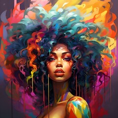 Colourful woman portrait - AI generated illustration