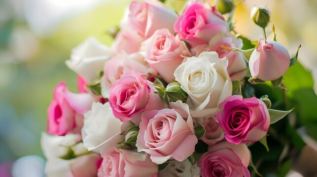 pink-white roses in a bundle