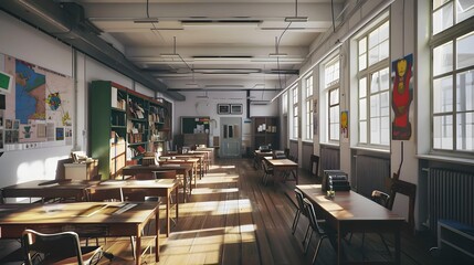 English school interior. chalkboard an empty class room.