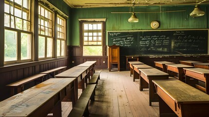 English school interior. chalkboard an empty class room.