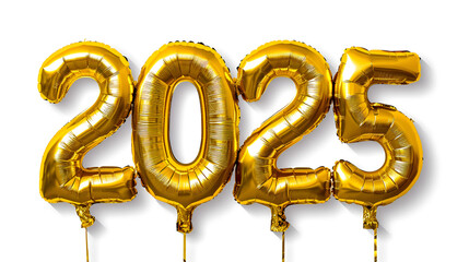 2025, Golden, Inflatable Balloons, Celebration, Festive, Cofetti, white Background,  Backdrop,...