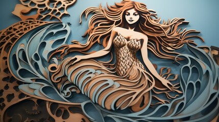 paper cut mermaid on the wall