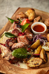 meat kebab with vegetables for the company