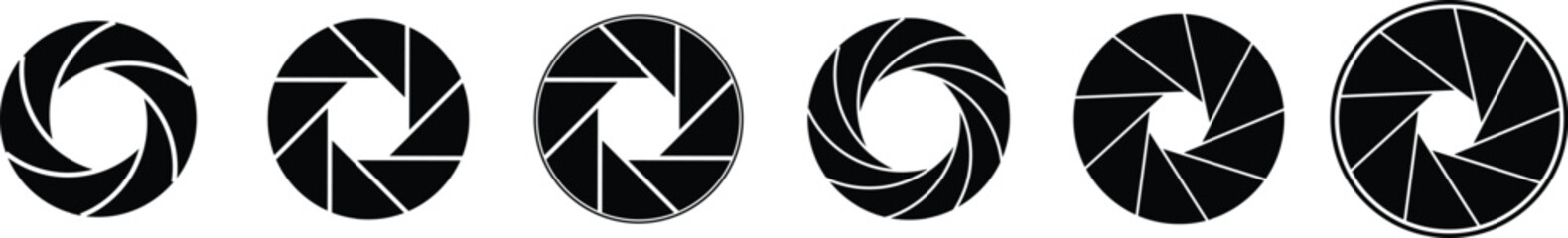 Camera shutter icons set. Camera lens diaphragm. Photo camera icon. Camera photography icons. Lens aperture, photo shutter, photo lens, shutter lens. Vector illustration