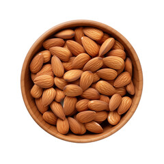 Almond in wooden bowl isolated on white background