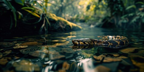 Anaconda in the rain forrest.  - obrazy, fototapety, plakaty