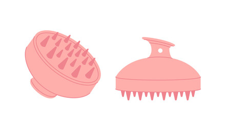 Pink scalp massage brush set on white background