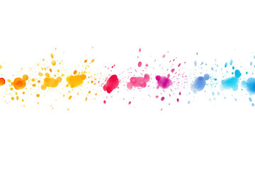 A simplistic yet visually appealing illustration capturing the essence of Holi by showcasing a colorful trail of footprints on a plain white background - obrazy, fototapety, plakaty