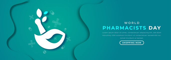 World Pharmacists Day Paper cut style Vector Design Illustration for Background, Poster, Banner, Advertising, Greeting Card