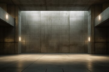 An empty room with concrete walls and floor. Generative AI.