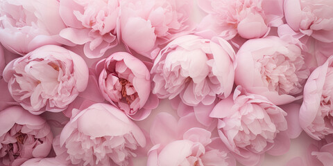 Woman's day banner, copy space, pink peonies, misty and soft peonies 