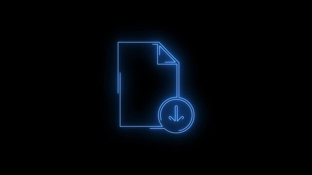 Video footage of glowing Download file icon. Looped Neon Lines abstract on black background. Futuristic laser background. Seamless loop. 4k video