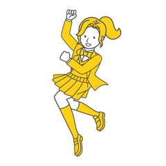 ジャンプしているポニーテールの学生のイラスト