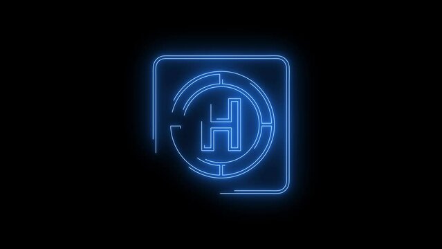 Video footage of glowing Helipad icon. Looped Neon Lines abstract on black background. Futuristic laser background. Seamless loop. 4k video