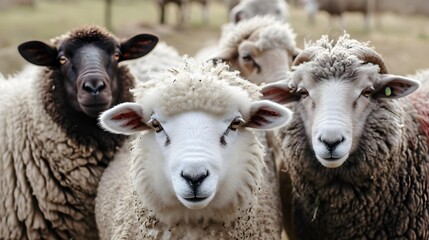 Obraz premium A group of sheep standing next to each other.