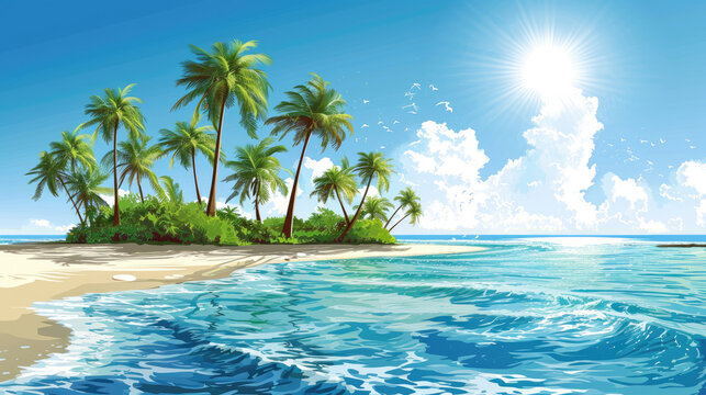 Tropical Paradise: Illustration of Sandy Beaches and Lush Greenery