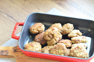 a traditional Czech dish of fried meatballs, minced meat with vegetables,