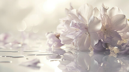 luxury macro white and purple flowers on the ground