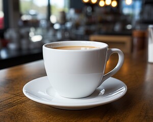 A white cup of coffee on a desk, coffee image
