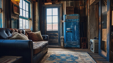 Indigo Chill: Rustic Cooler at the Entryway