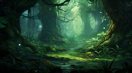 A lush green background featuring a dense canopy of leaves, creating a soothing and immersive...