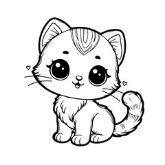 Kids Coloring Pages, Cute Cat Coloring Pages, Cat Character Vector Illustration , Kitten Coloring Pages