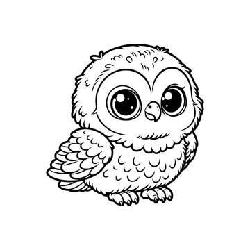 Kids Coloring Pages, Cute Baby Owl Coloring Pages, Baby Owl Character Vector Illustration 