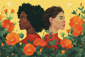 Women and flowers - Illustration Generative AI