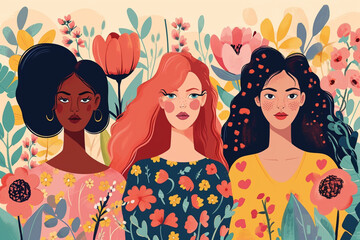 Women day - Three Women illustration - AI Generative