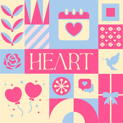 Valentine Heart seamless pattern in scandinavian style postcard with Retro clean concept design