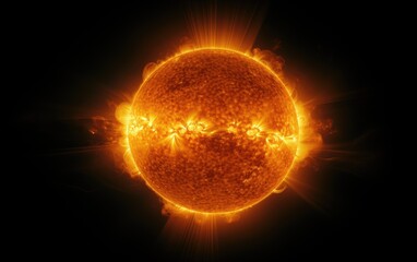 Realistic model of a bright sun on black background,